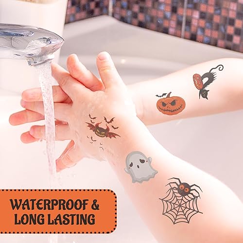Miniatura 6 de 180 tatuajes temporales de Halloween para niños, 60 diseños impermeables de tatuajes, suministros de regalo de truco o trato para niñas y niños