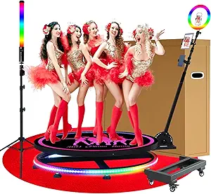 360 Photo Booth Machine with Battery Pack&APP for Parties,115cm Slow Motion Camera Booth 7 People with Deluxe Suit&Custom Magnetic Logo, Control by Remote or APP,45.2"-Dollies