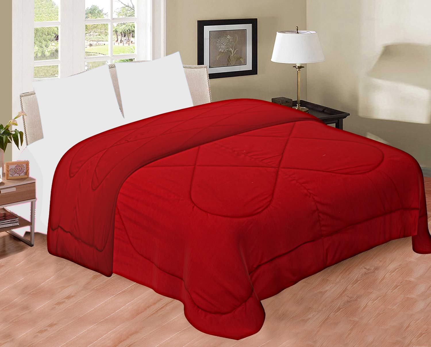 Heart Home Microfibre Reversible Comforter, Double (Red) CTHH3040
