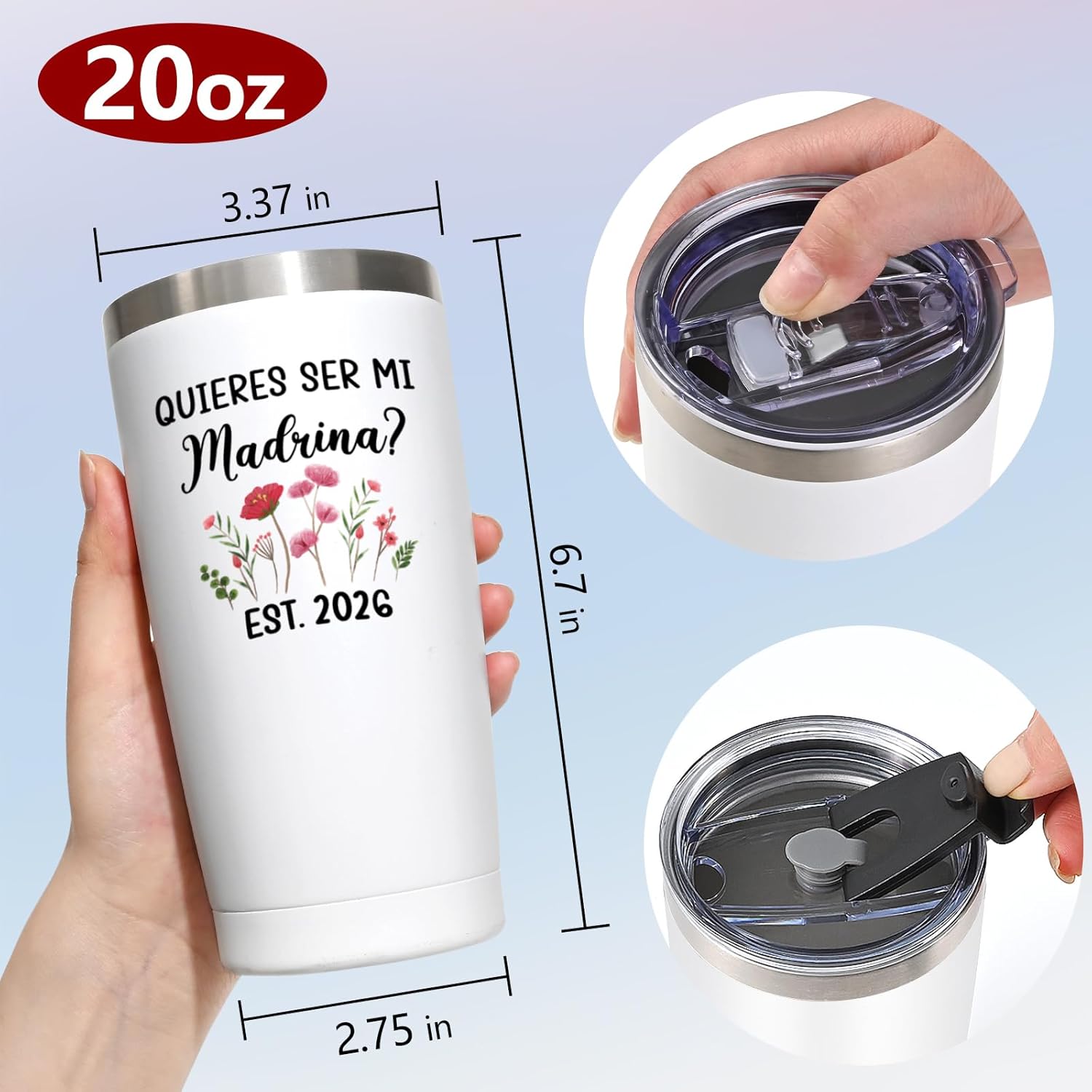 Gtmileo 2026 Godparents Proposal Gift, 2Pcs Quieres Ser Mi Padrino Madrina 20 Oz Insulated Tumbler, Christmas Birthday Baptism Gifts for Godparents from Godchild (Spanish) - Image 3