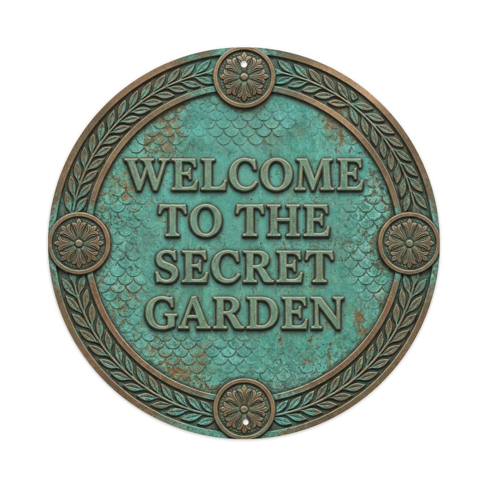 Vintage Welcome Secret Garden Wreath Elegant Metal Tin Sign