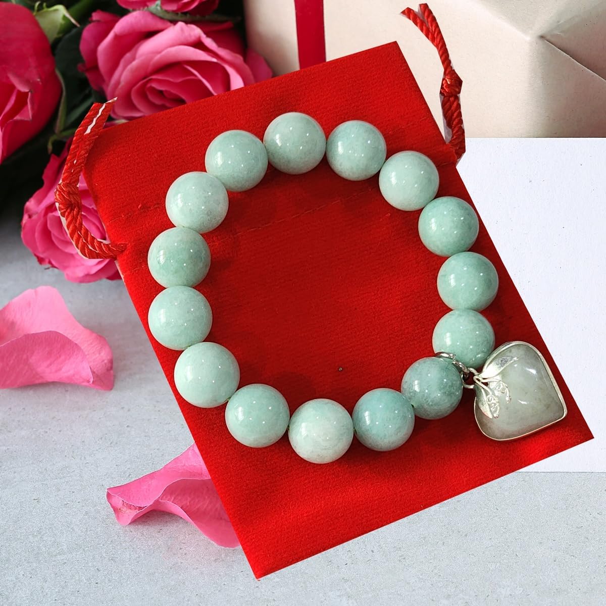 Premium Natural Green Jade Bracelet with 12.5mm Beads & Jade Heart Pendant – Handmade Stretch Healing Crystal for Wealth, Health, Love & Protection – Unisex Jewelry Gift Bag Ready. - Image 5