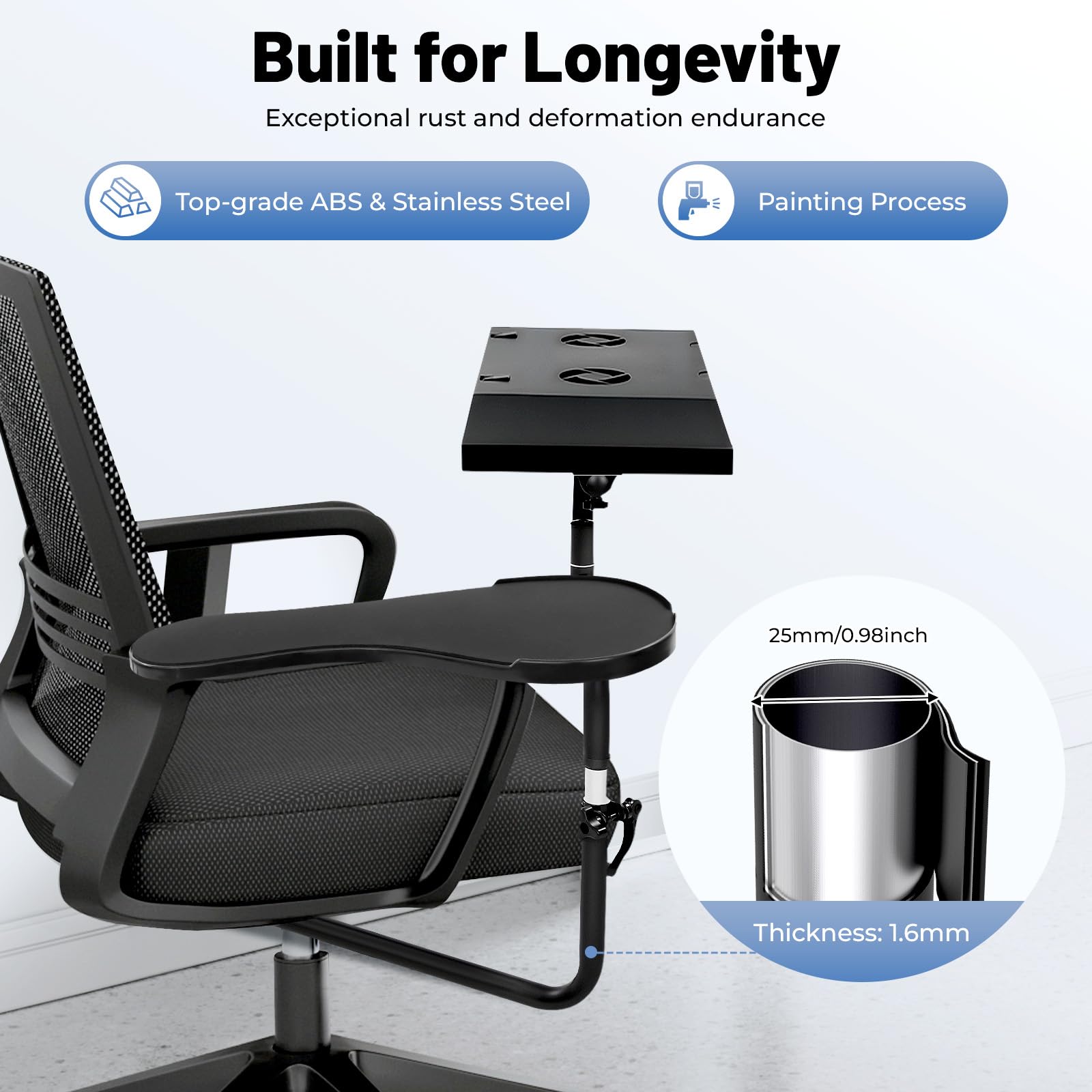 Supporto per tastiera con tappetino per mouse e bracciolo, supporto per tastiera mobile con 2 ventole, accessori per computer, altezza regolabile, larghezza per ufficio, ergonomia per 8-12