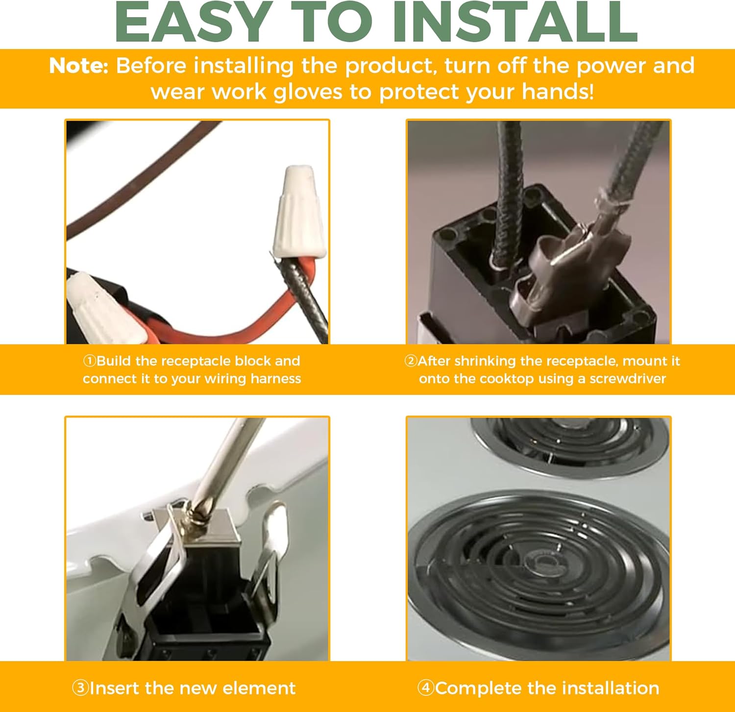 【2026 Upgraded】Electric Range Burner Element MP22YA Unit Set,2 pcs MP15YA 6'',2 pcs MP21YA 8'',4pcs 330031 Range Burner Receptacle kit.Replacement for Ranges/Stoves by Romalon