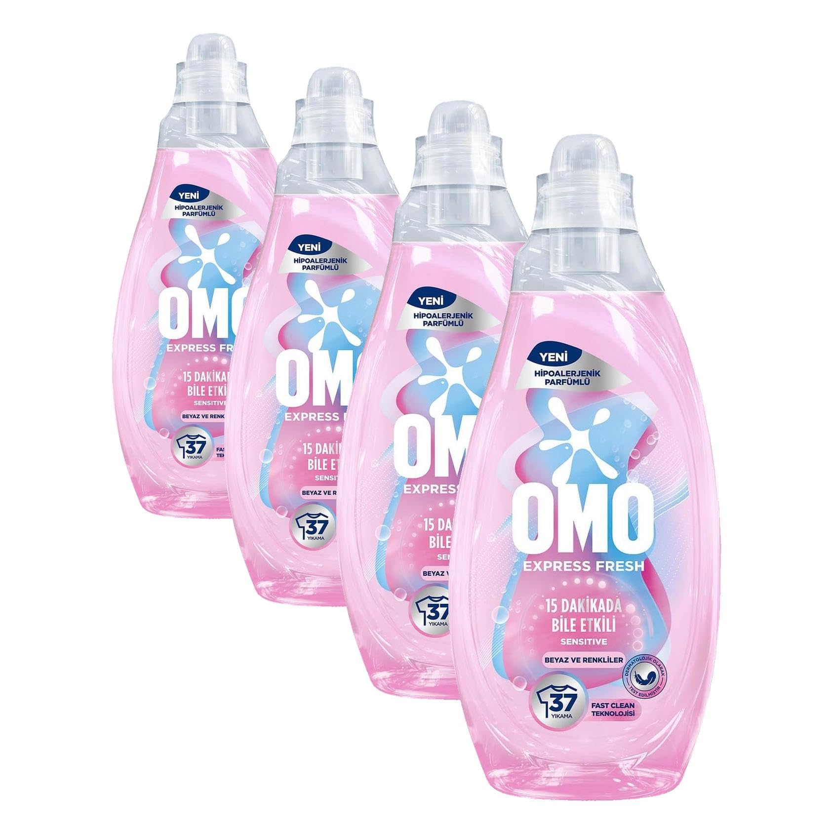 OMO Express Fresh Sensitive Beyaz & Renkliler 37 Yıkama, Sıvı Çamaşır Deterjan (4 paketi)