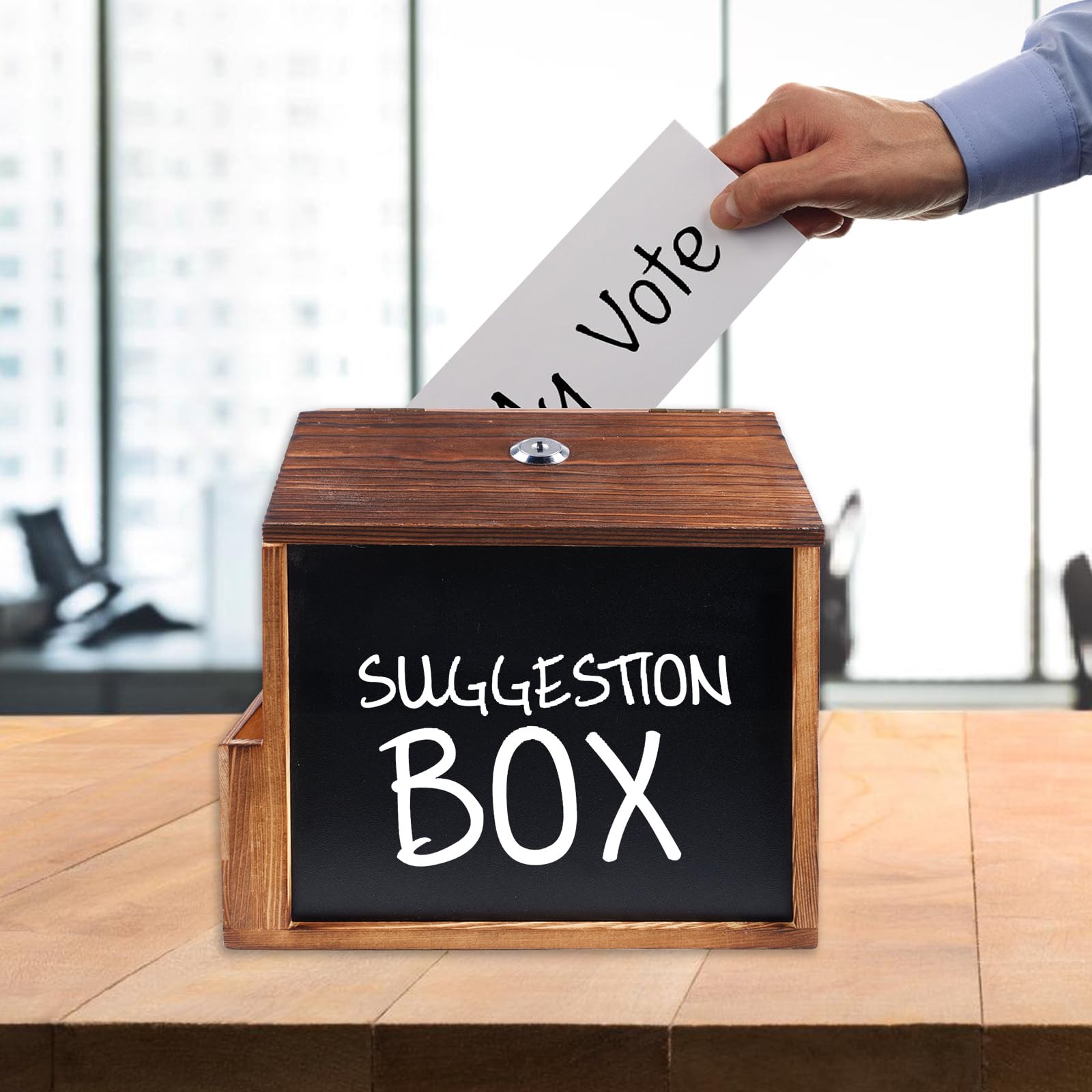 Boîte à propositions en bois, boîte à dons, verrouillable, boîte aux lettres pour montage mural en bois de pin, urne de vote, avec serrure, pour l'école, le bureau, l'hôpital