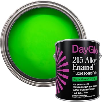 DayGlo Fluorescent Solvent-Based Alkyd Enamel Paint Signal Green 215-18, High Visibility Neon Color for Interiors, Crafts, Safety, and DIY Applications, Gallon