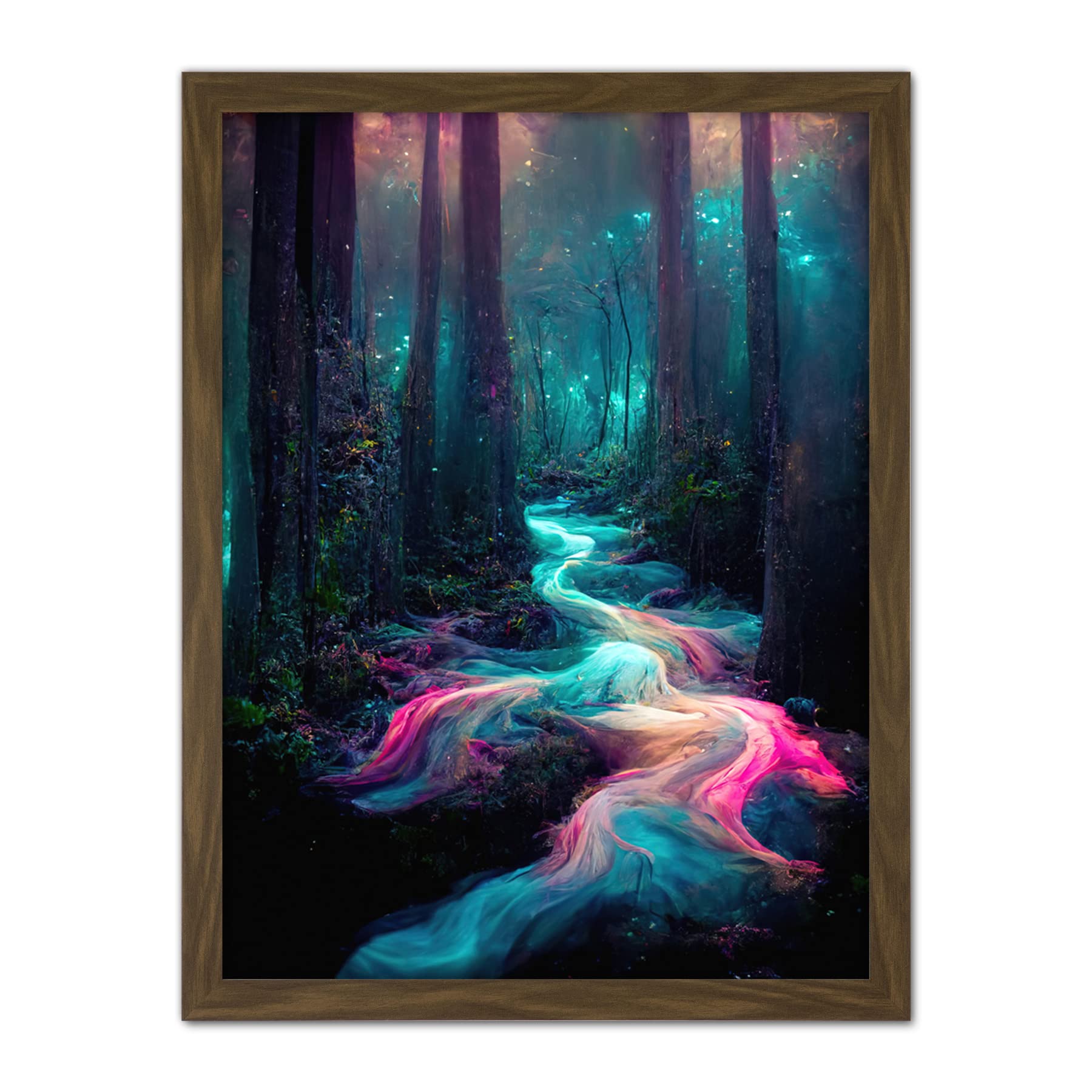Doppelganger33 LTD The Enchanted Forest Magical Fantasy River Artwork Framed Wall Art Print 18X24 Inch