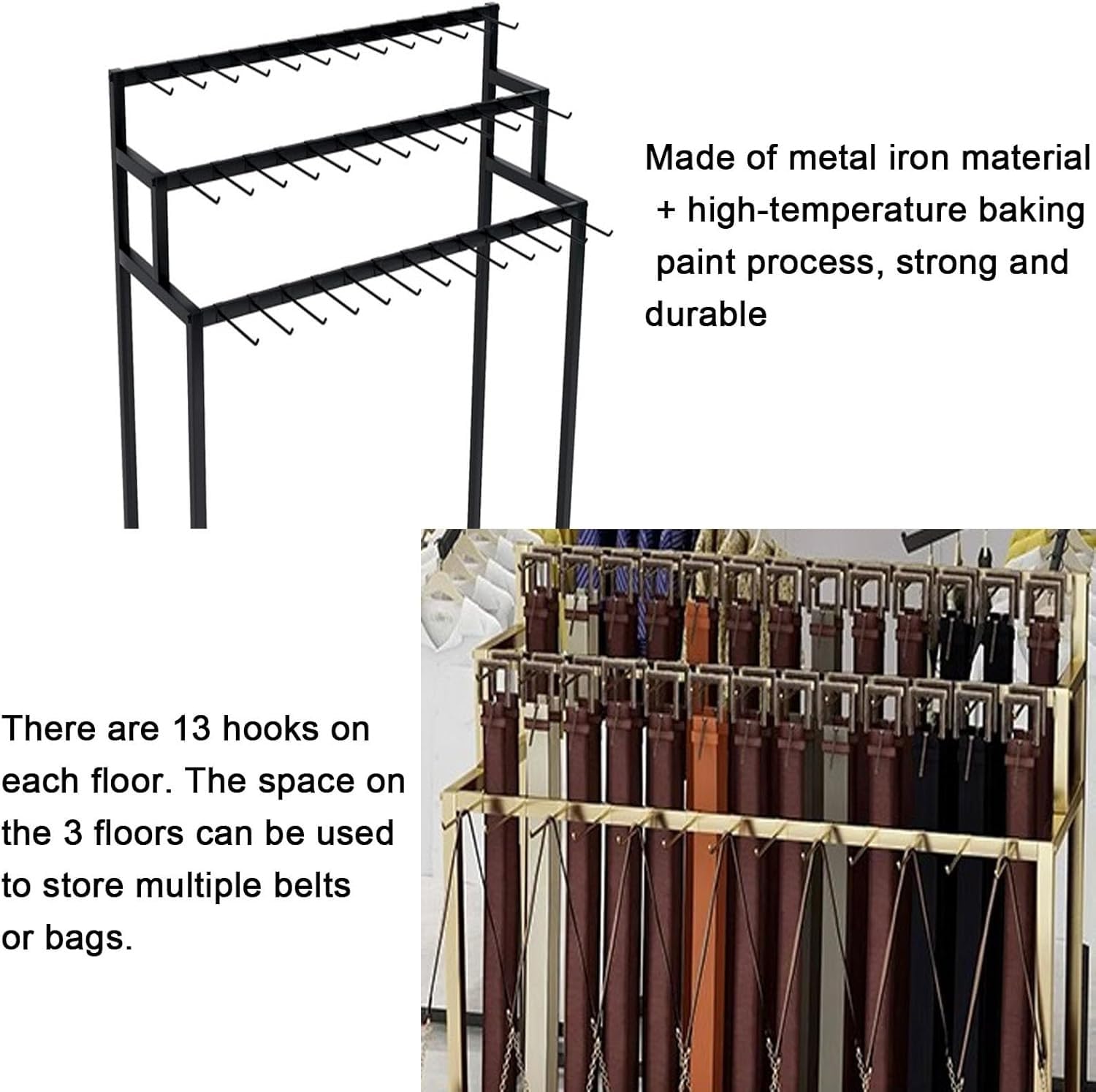 Bodenstehender mobiler Gürtelständer mit Rollen, Herrengarderobe Krawattenorganisator mit abnehmbaren Haken für Geschenkgeschäfte(Schwarz,100X40X150CM)