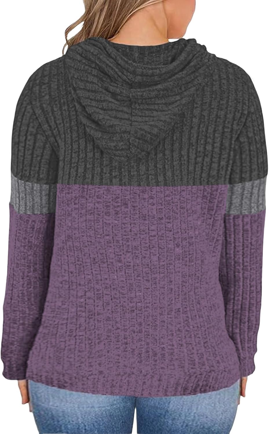 VISLILY Plus-Size-Hoodies for Women Casual Color Block Sweaters Long Sleeve Pullover Sweatshirts Cute Loose Tops with Pocket - Image 4