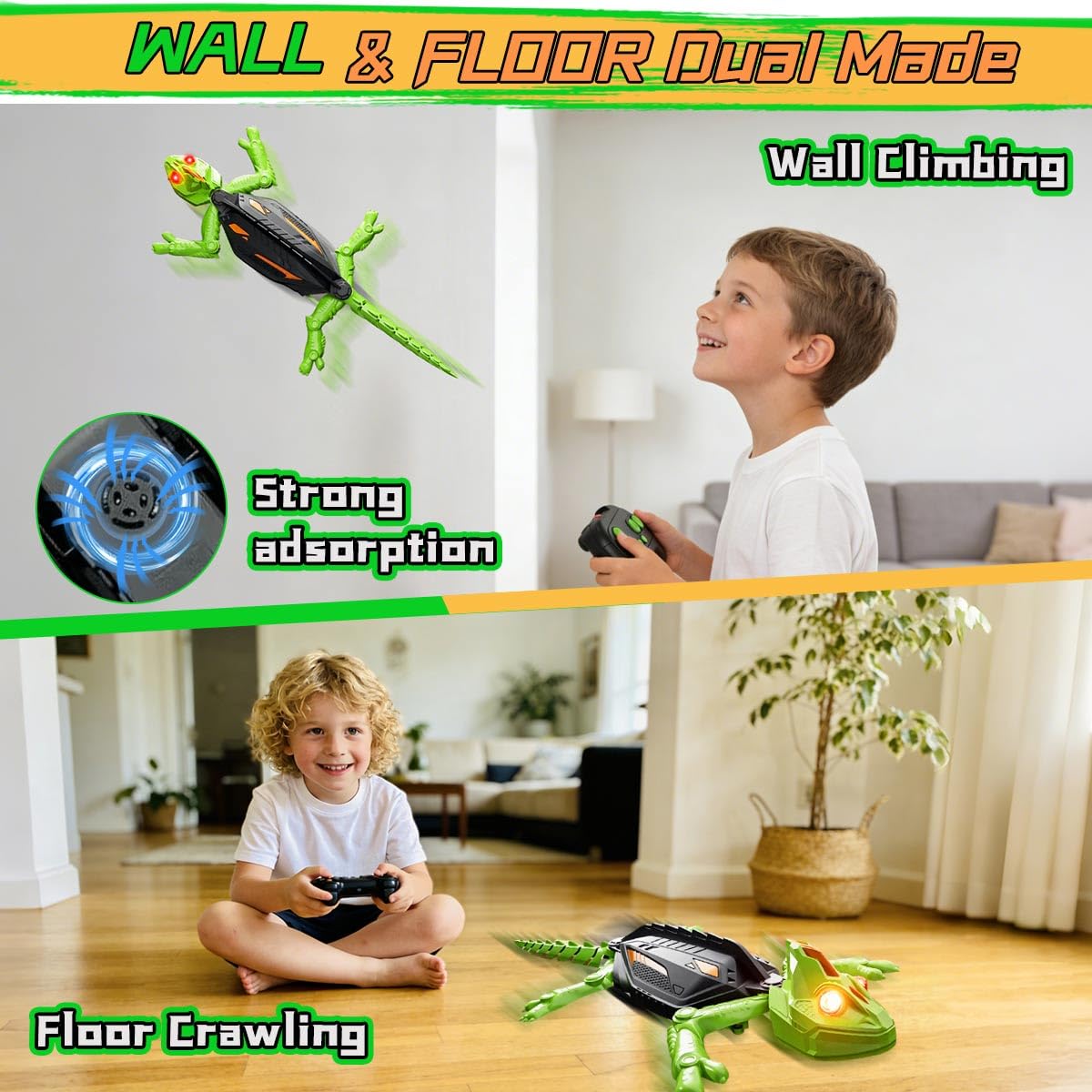 Gecko Radiocommandé, Rechargeable Lézard Télécommandé, Lezard Qui Gimpe au Mur avec Yeux LED, Jouet Lézard Robot pour Garçons 3 4 5 6 7 8 9 10 Ans, Cadeau Anniversaire Noël pour Garçon Fille