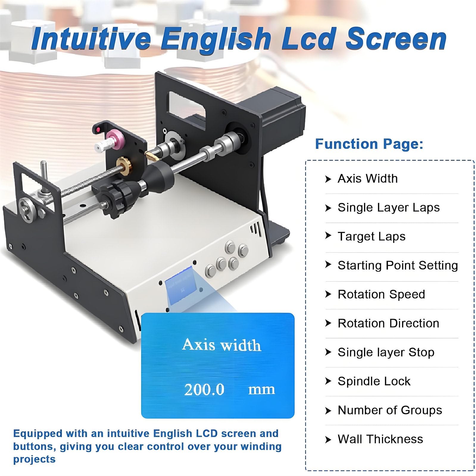 Bobinatrice per bobina, avvolgicavo industriale automatico con schermo LCD, precisione del passo dell'avvolgimento di precisione ± 0,01 mm, ideale per applicazioni di amplificatori per tubi via cavo