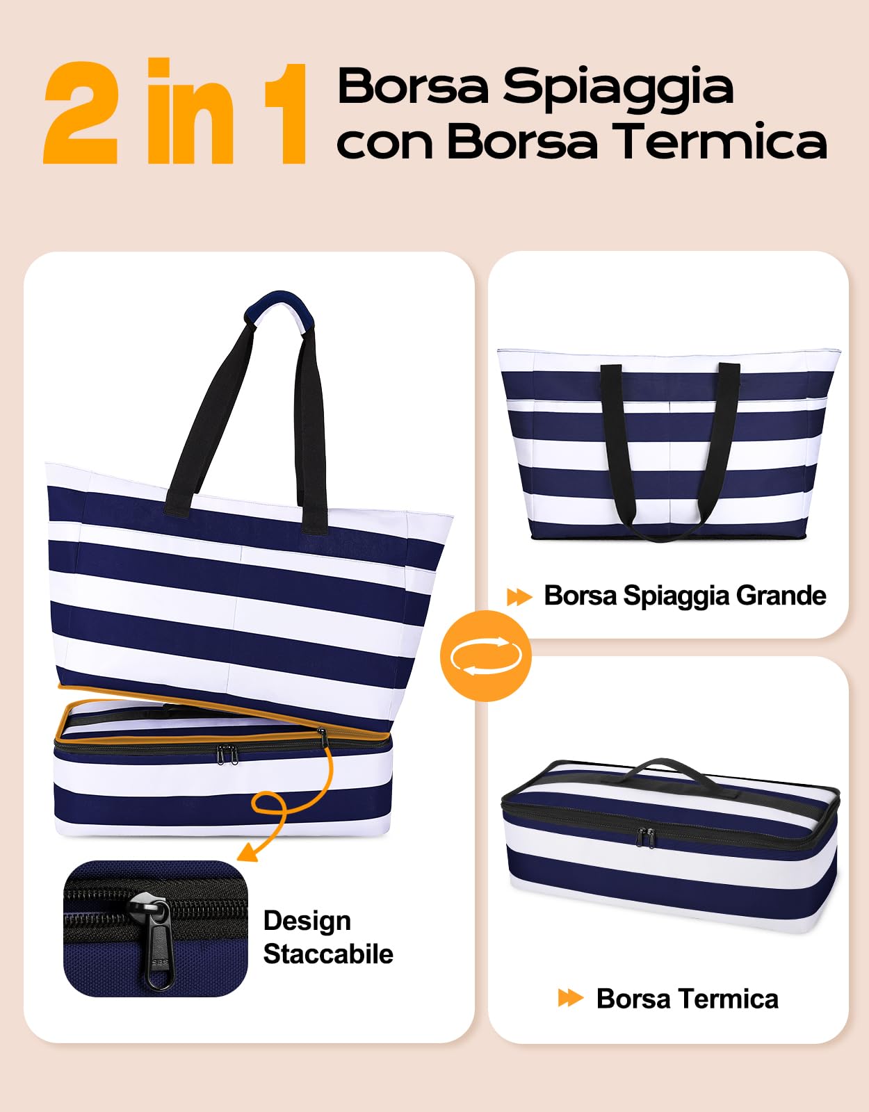 CIRYCASE Borsa Mare Grande con Termica XXL, 54L Borsa da Spiaggia Viaggio Impermeabile, Pieghevole Borsone Mano Tote Bag Multitasche, Borse per Attrezzatura da Nuoto Famiglia/Shopping/Palestra/Vacanze