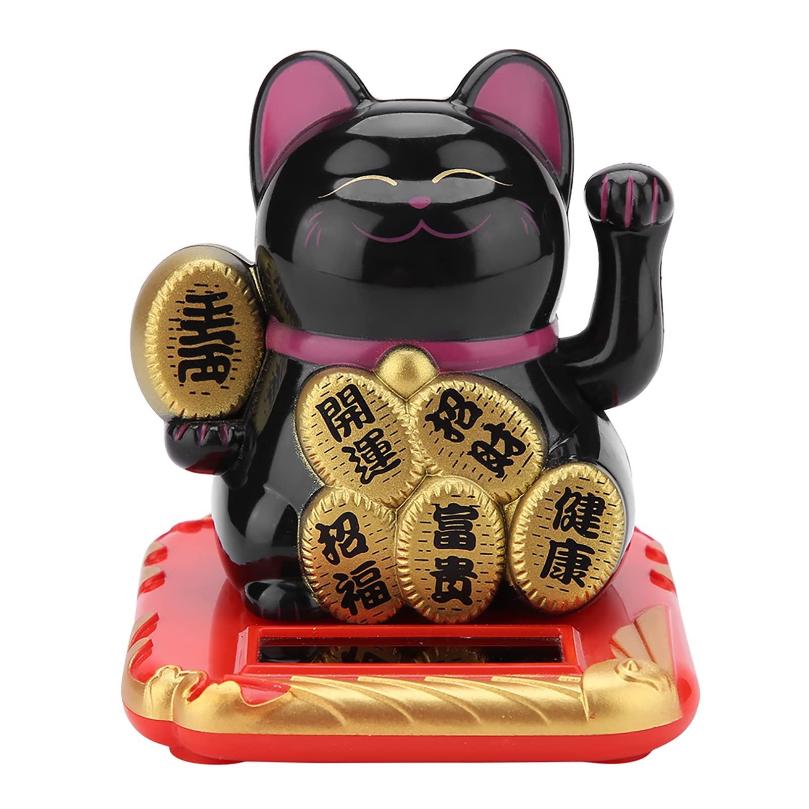 Fortune Lucky Wealth Welcoming Cat, Adorable Waving Beckoning Fortune Lucky Cat, Solar Powered Cute Cat with Waving Arm, Home Car Decor(Black)