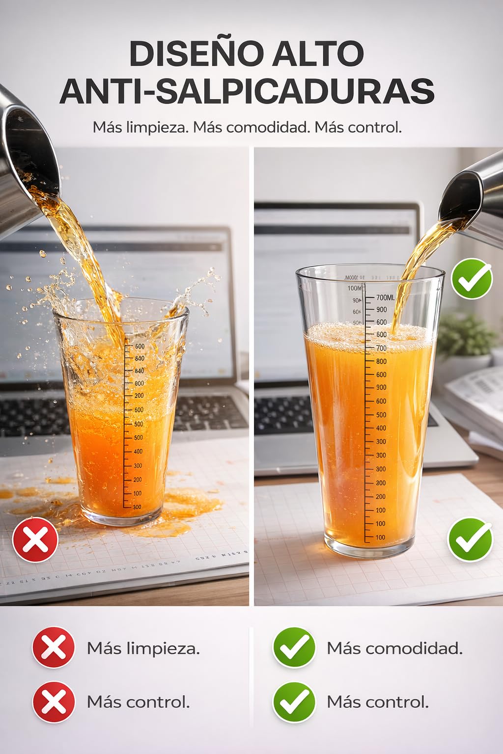 Vaso Batidora de Mano 1000 ml – Jarra Medidora Plástico sin BPA Compatible con Braun, Cecotec