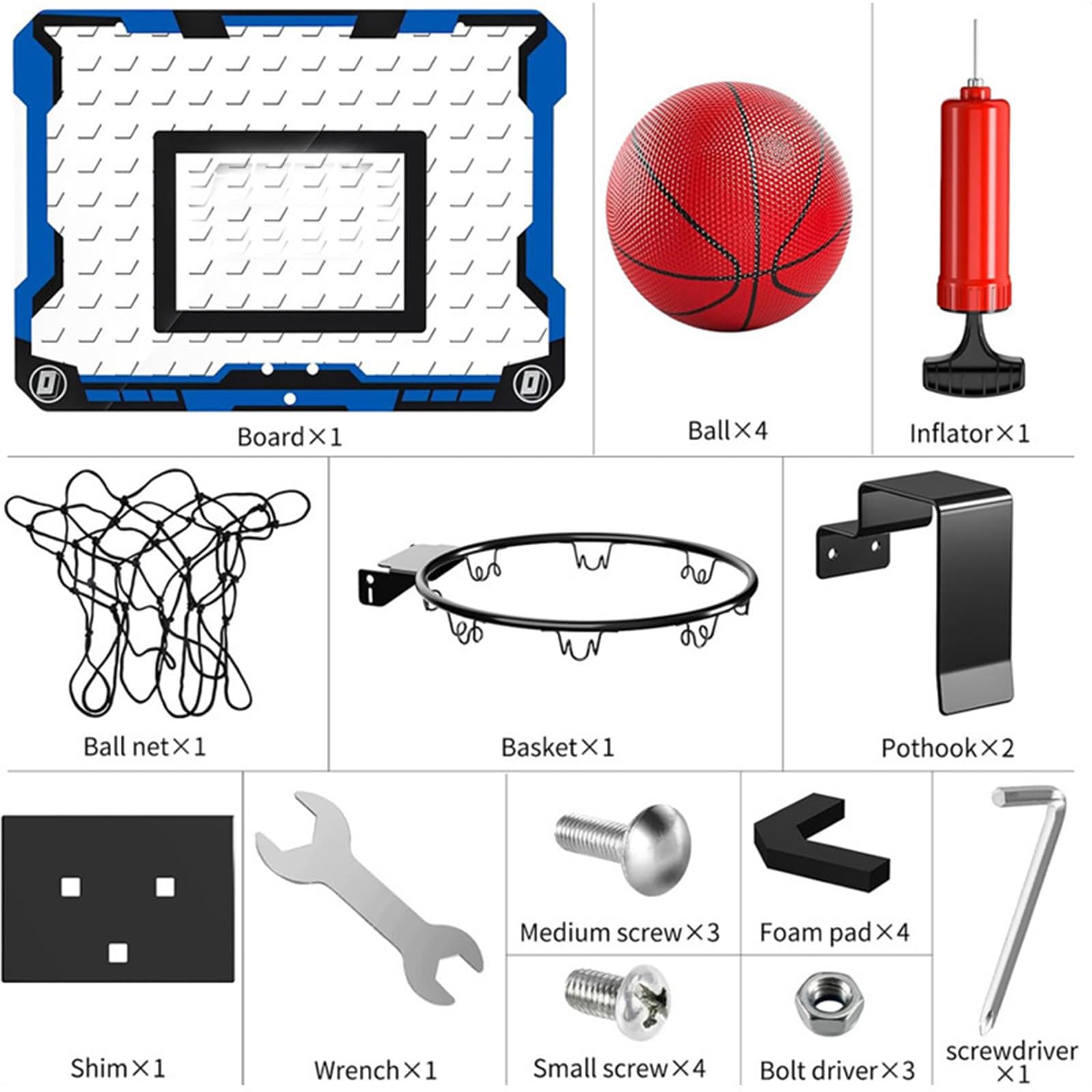1 Basketballkorb mit 4 Bällen, ABS Rückwand, einfache, für drinnen und draußen, lustiges Outdoor Spielzeug