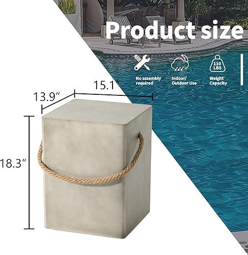 Miniatura 3 de HOMPUS Juego de 2 mesas auxiliares para exteriores con mango de cuerda de cáñamo, 2 piezas de mesa auxiliar natural de hormigón MgO, juegos de mesa