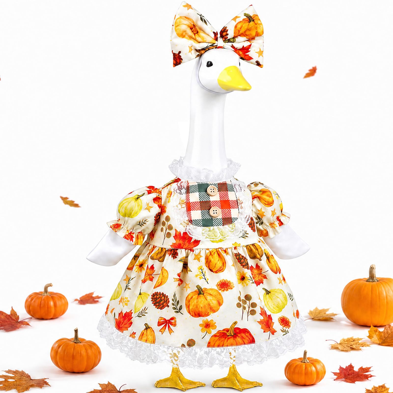 Fall Porch Goose Outfit Pumpkin Dress with Bow Headpiece