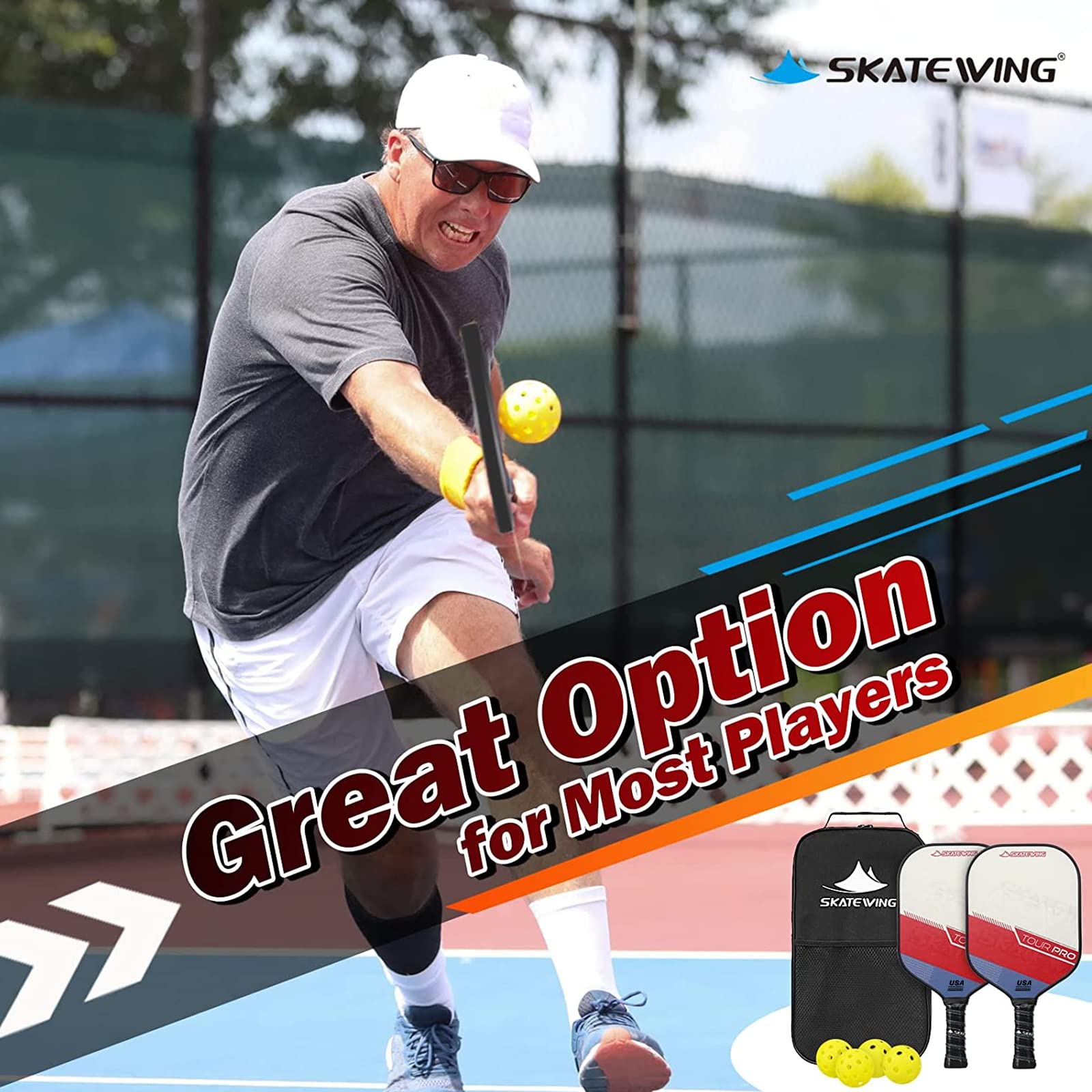 SKATEWING Pickleball-Paddel Set – Fiberglas, Wabenkern, USAPA-zugelassen – Mit Bällen & Tasche