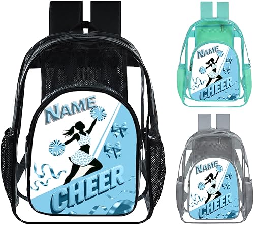 Miniatura 9 de Mochila transparente para niñas, mochila escolar personalizada con nombre de animadora para adolescentes, niños, mujeres y estudiantes Rojo