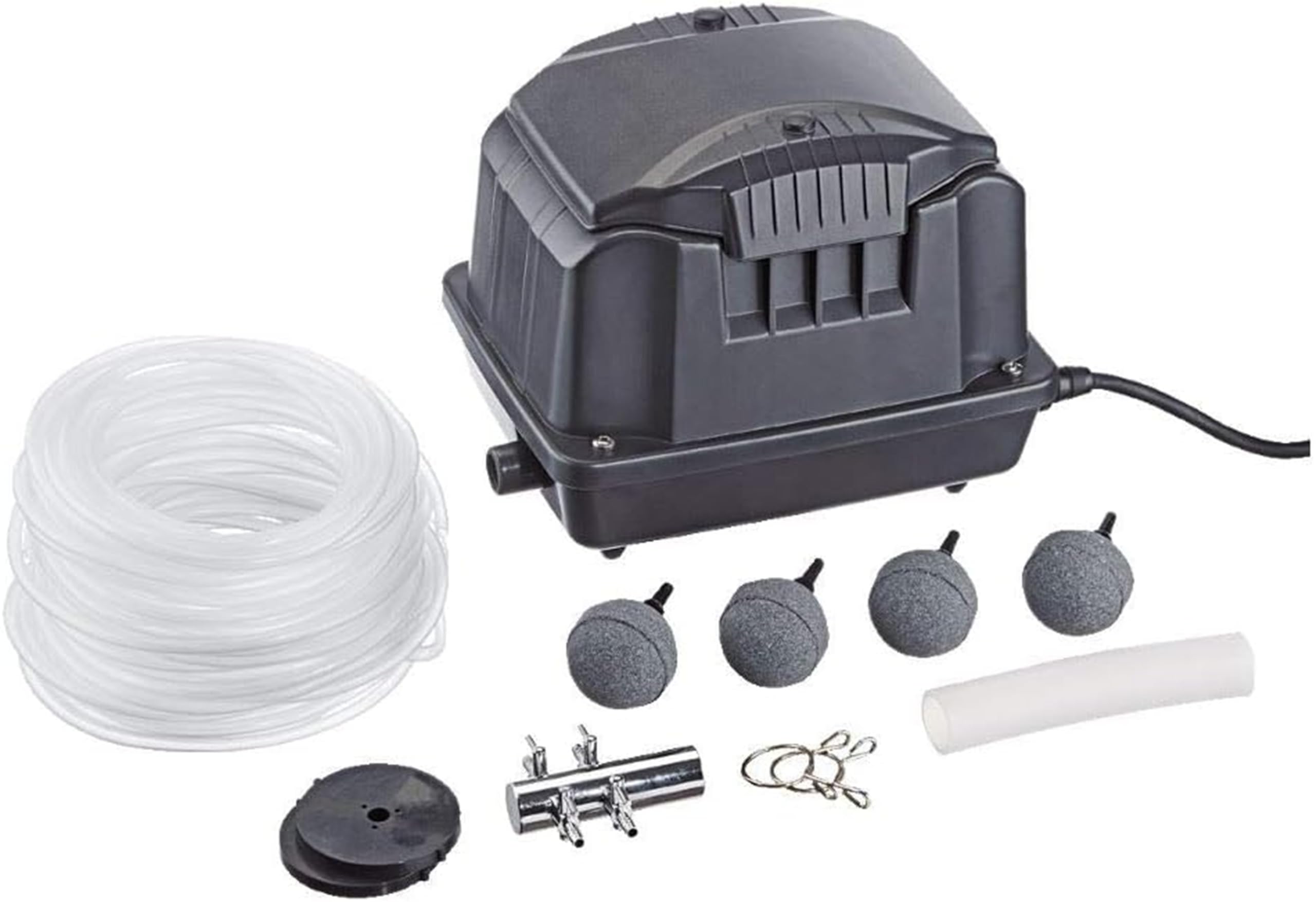 Pontec PondoAir Set 3600-35 Watt Energy-Efficient Pond Air Pump with Four Air Outlets, IP44 Waterproof Housing, and Quiet Operation - 4X Air Stones Included