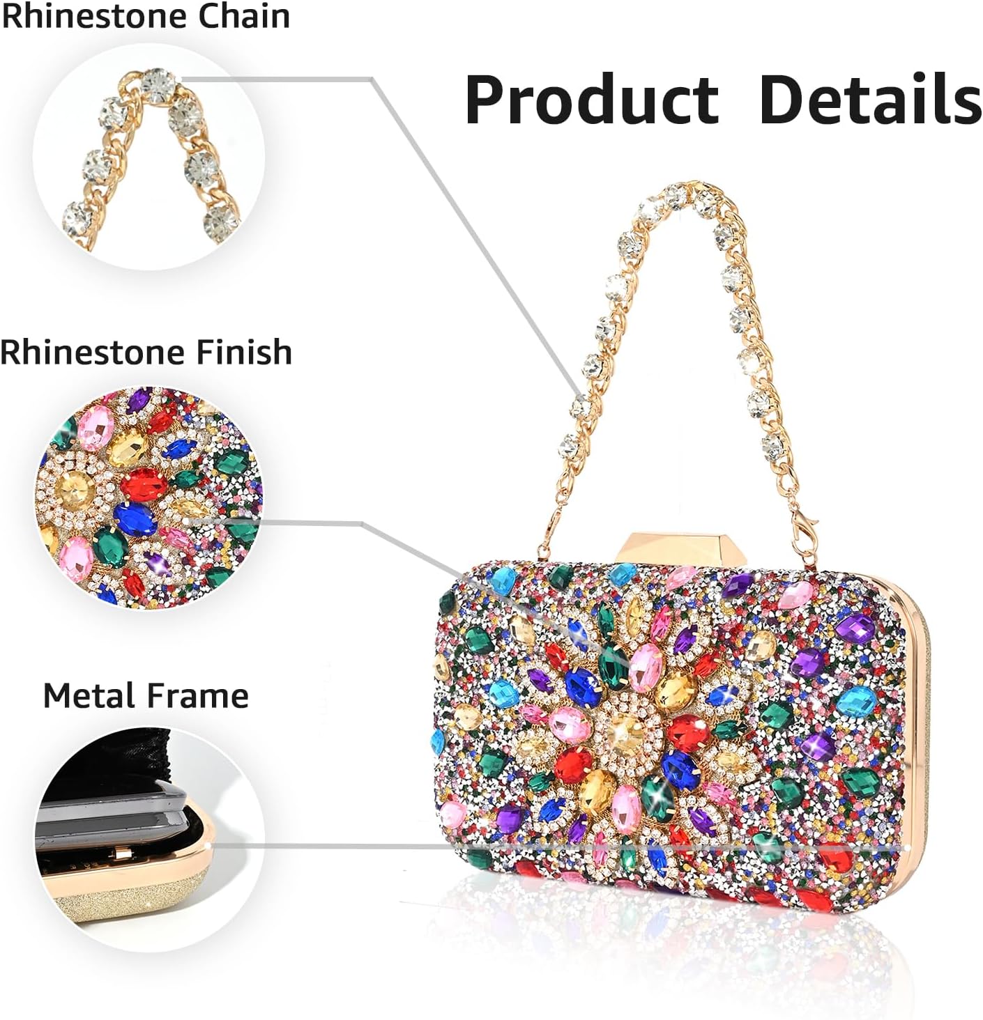 Rhinestone Purses for Women Rhinestone Evening Bag for Wedding Clutch Luxury Handbags Crossbody Bag for Party Prom | Rhinestone Purses, for Wedding, Luxury Handbags, for Party, for Prom - Image 3