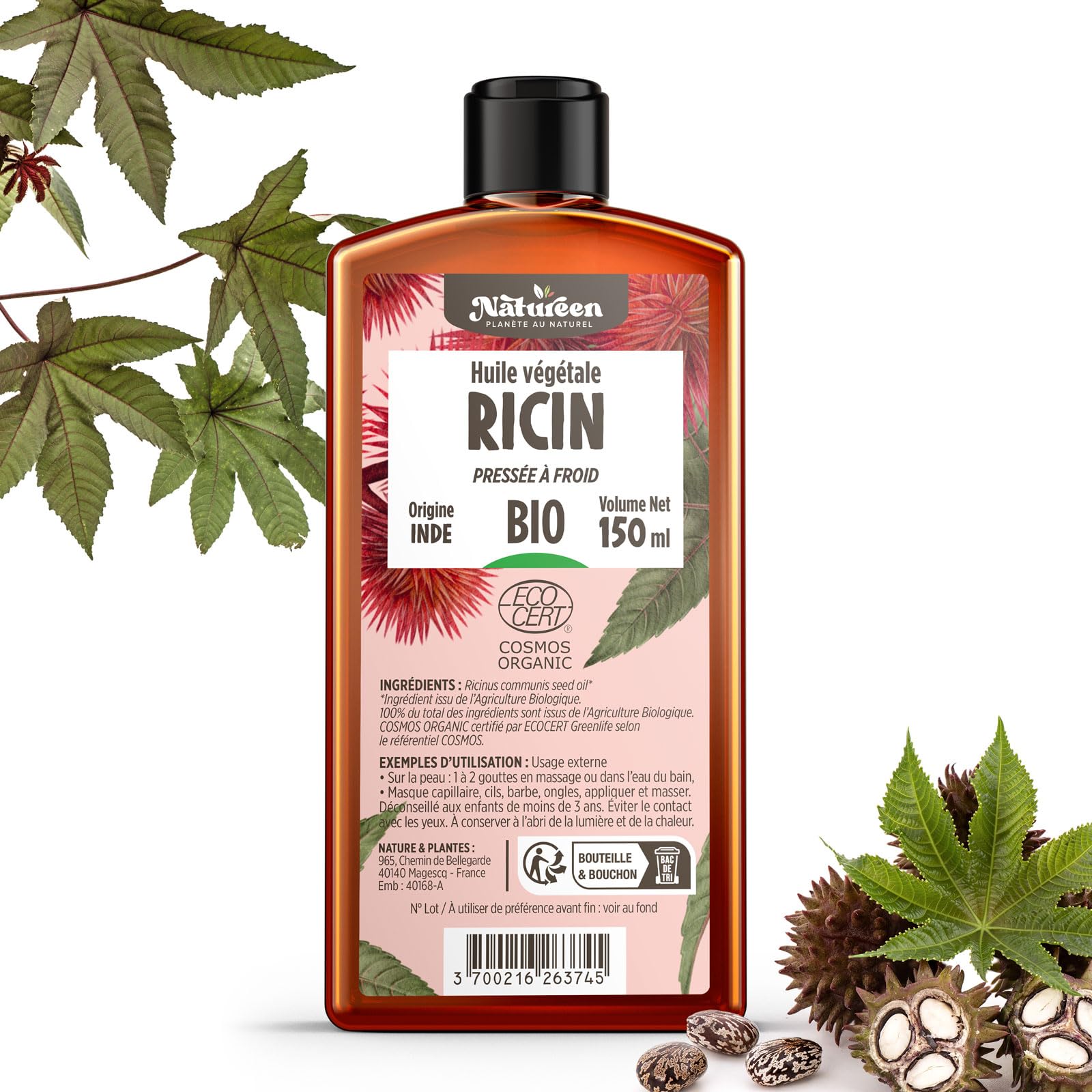 Huile de RICIN Bio 150 ml - Cosmos Organic - Planète au Naturel - 100%  Naturelle et Pressée à froid