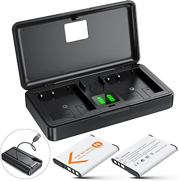 NP-BN1 Battery2 Pack and Charger2CH Set,Camera Accessories kit for Sony Lithium Ion NPBN1,DSC-WX30,WX50,WX100,WX150,WX200,TX100V,X30,TX10,TF1,WX220,Replacement Rechargeable Dual Batteries Case