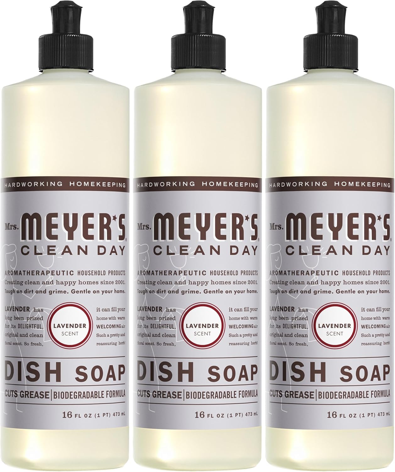 MRS MEYERS CLEAN DAY Liquid Dish Soap Lavender 16 fl oz - Pack of 3