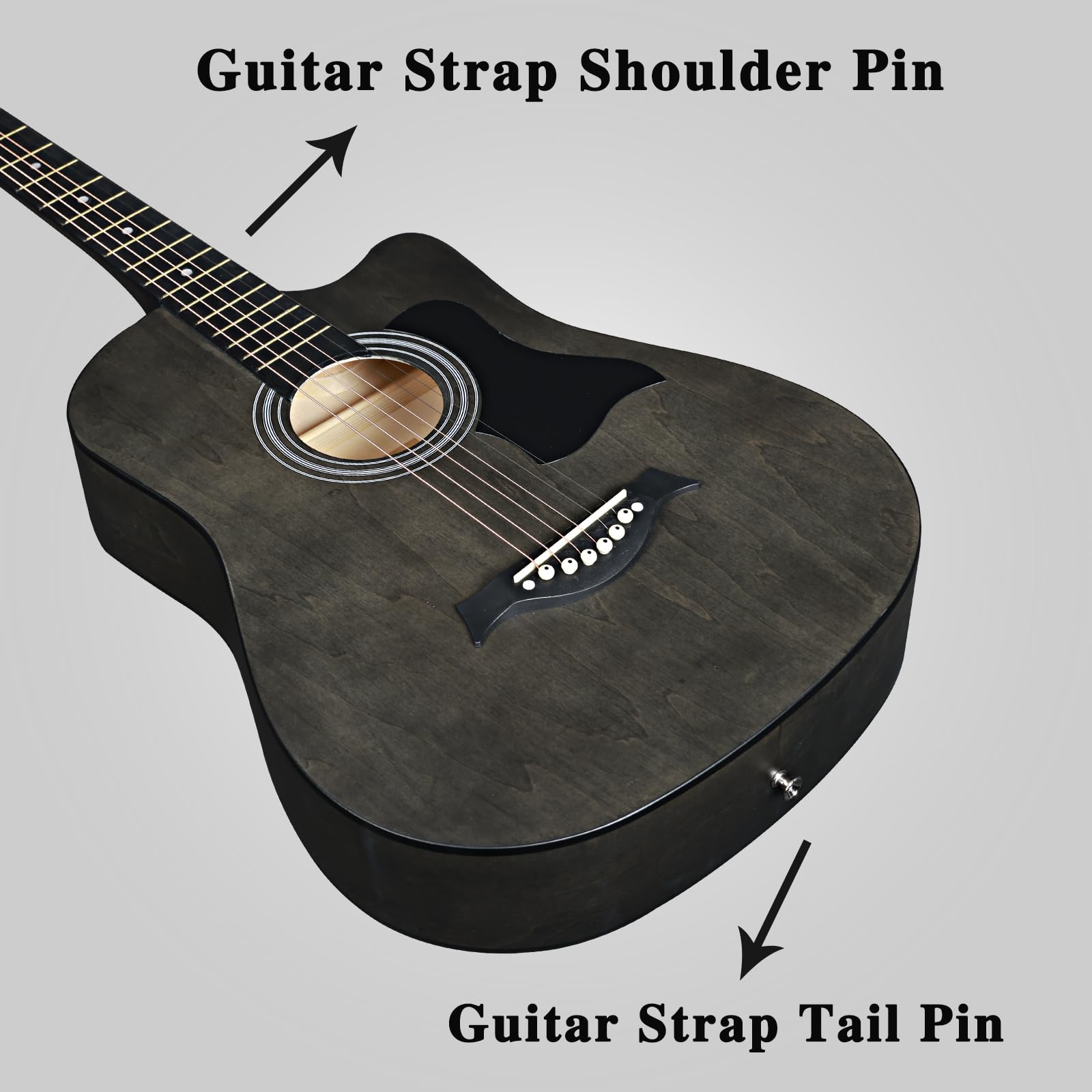 ADM Chitarra acustica da 38" per principianti, chitarra folk blu per bambini, studenti, adulti (corde in acciaio) nero