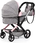 Bayer - Poupées Pram Xeo - Poussette bébé pour poupées avec sac, réglable, poignée réversible, pliable - Poupées jusqu'à 18” - Âge 3+ - Papillon rose gris - 17033AA | Chariot à poupées, réglable en hauteur, gris, rose