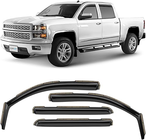 CLIM ART Protectores de lluvia increíblemente duraderos en el canal para Chevrolet (Chevy) SilveradoGMC Sierra 2014-2018 Crew Cab, accesorios para