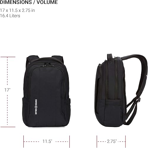Miniatura 5 de SwissGear 3573 Mochila compacta para portátil, color negro, 17 pulgadas, Negro -, Mochila compacta para portátil 3573