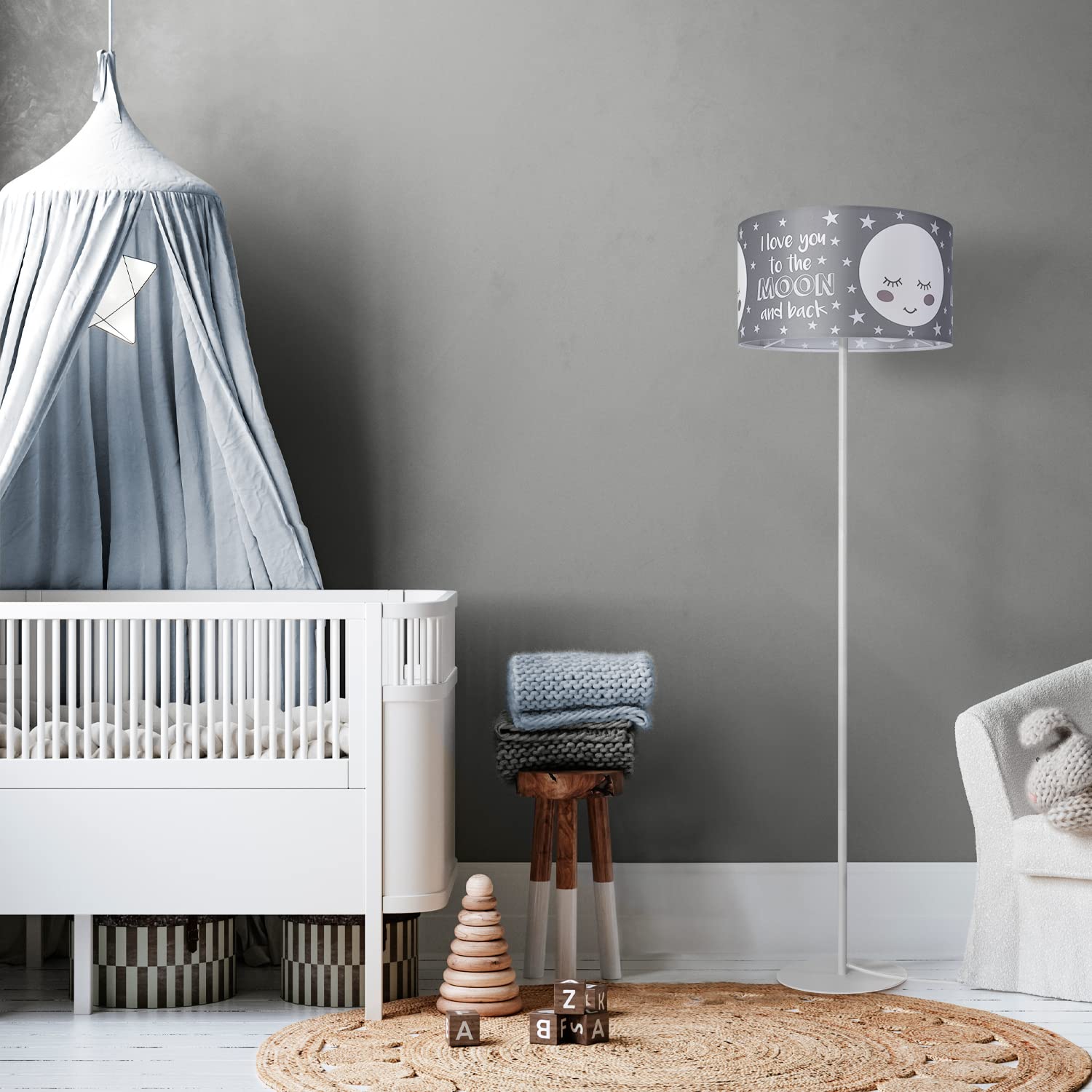 Paco Home Lampadaire Lampe Enfant Lampe Lecture Chambre Enfant Abat-Jour Tissu Rond Ã?toiles Lune Bébé E27