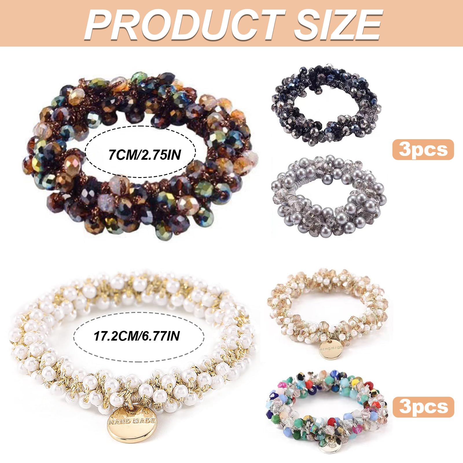 MUYAPAY Pack of 6 Hair Bobbles Crystal Hair Bobbles for Women Hair Bobbles with Beads - Image 2