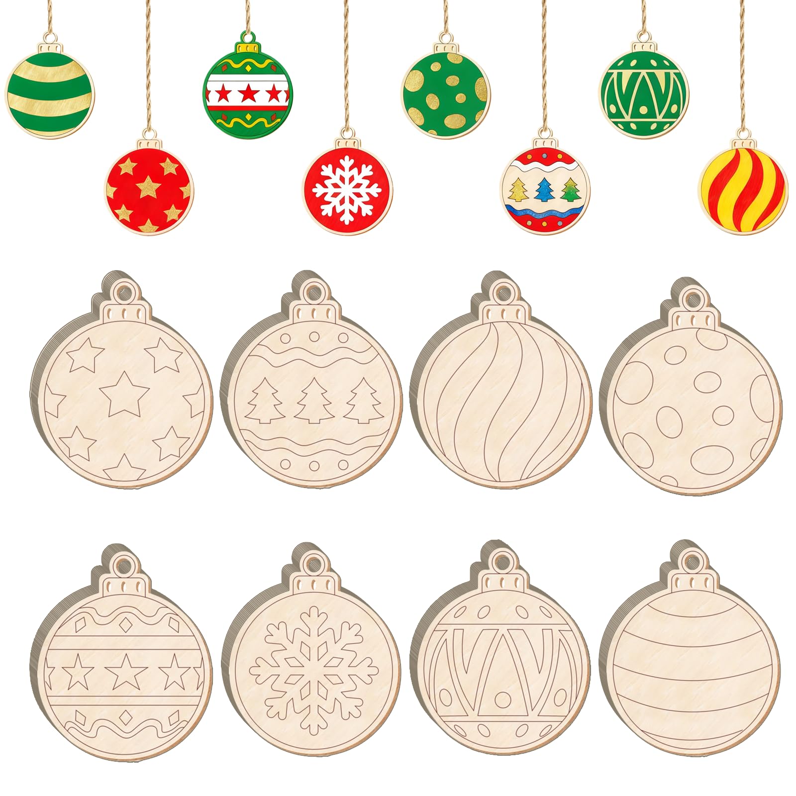 CAMOSE Wooden for Crafts, Unfinished Wood DIY Ornaments, Blank Cutouts for Painting, Hanging Decoration (64 Pieces)