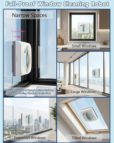 Miniatura 6 de Robot de limpieza de ventanas con 8000Pa, robot limpiador de ventanas mejorado 2025 con planificación inteligente de caminos, anticaídas de 15