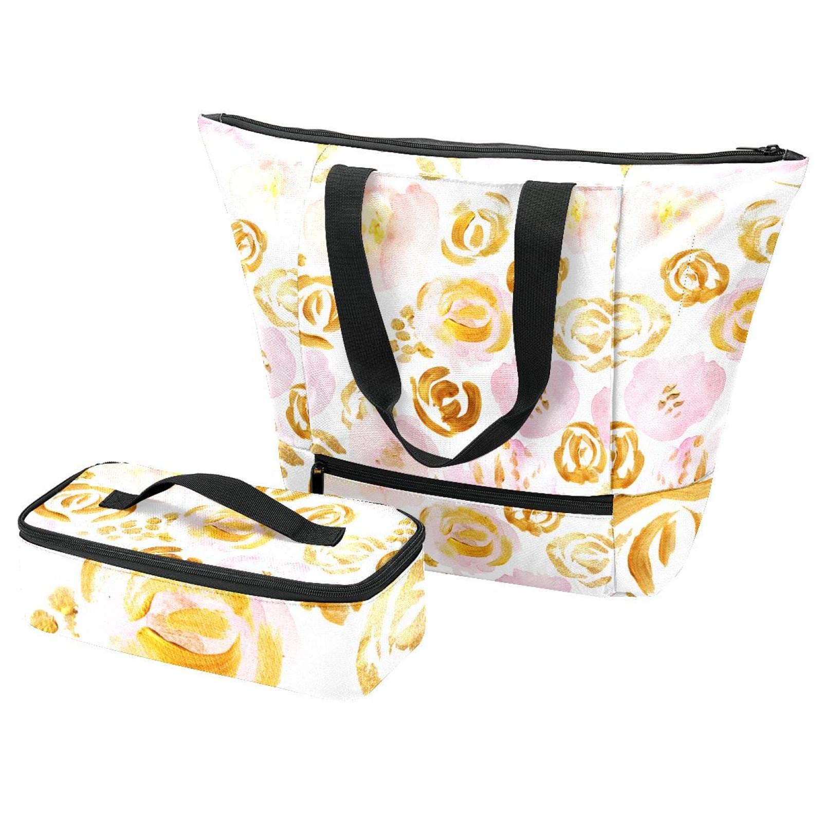 Grand sac fourre-tout et boîte à déjeuner isotherme avec motif végétal pour voyage