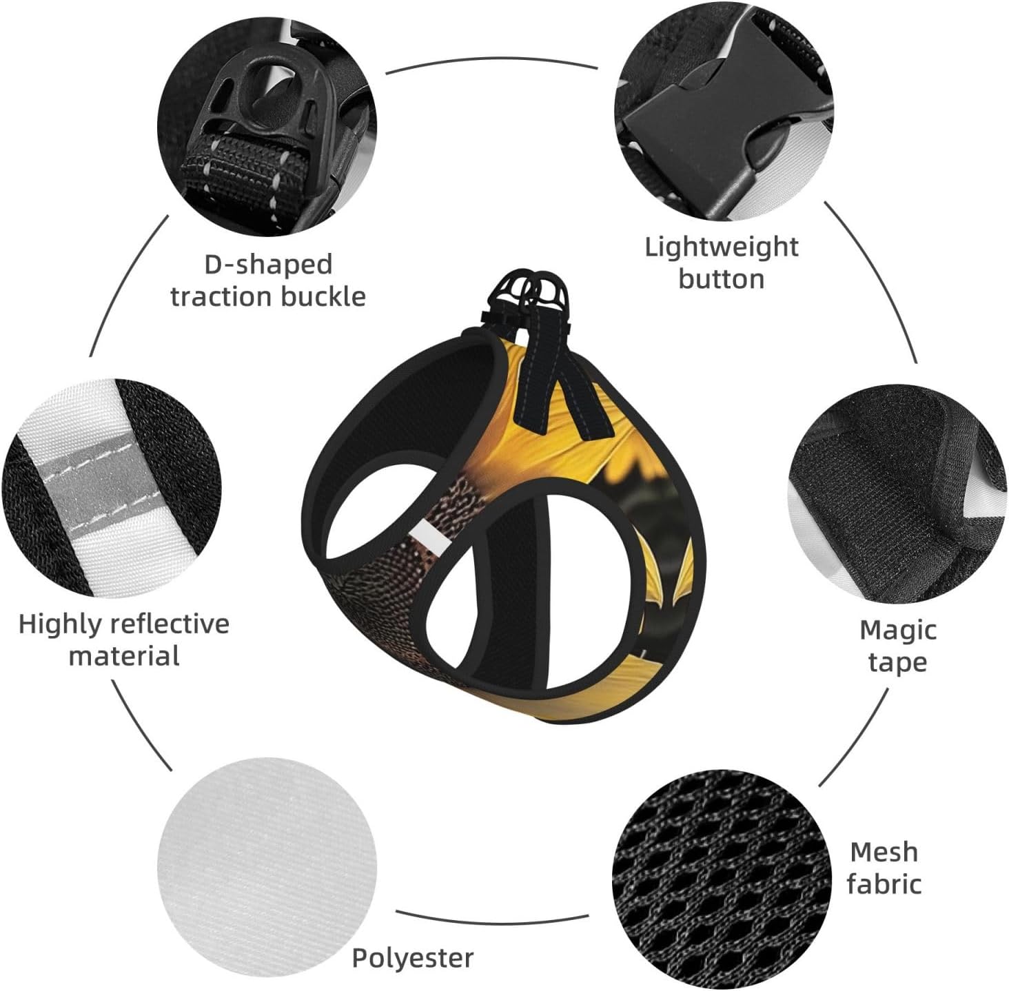 Giant Sunflower Pet Vest Small Size Dog Harness and Leash Set for Training, Reflective & Adjustable Without Accessories Small