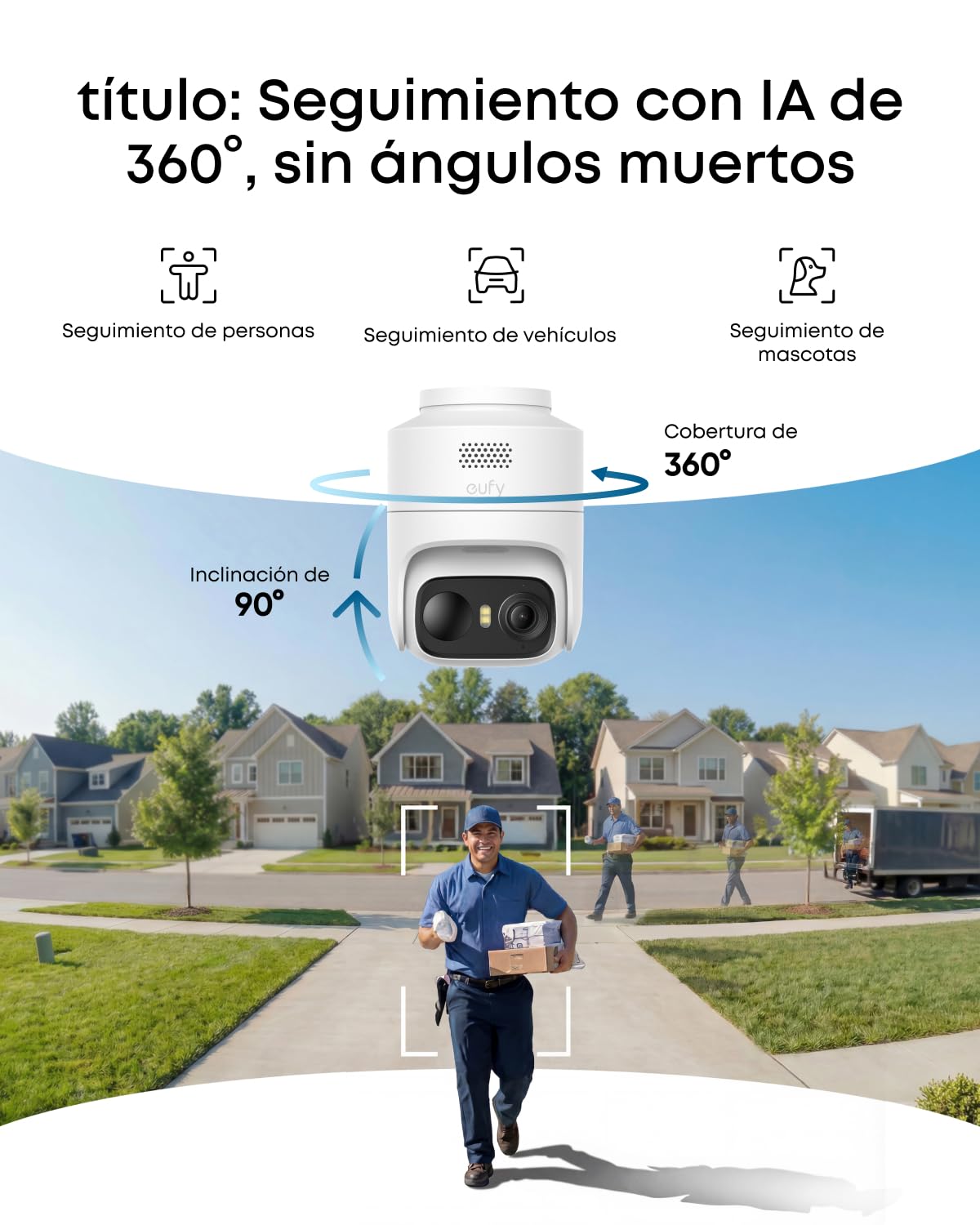eufy Security eufyCam C37 Cámara Vigilancia WiFi Exterior 2K, Seguimiento IA 360° Giro e Inclinación, Panel Solar Flexible con batería 6700mAh, Reconocimiento Facial, Visión Nocturna en Color