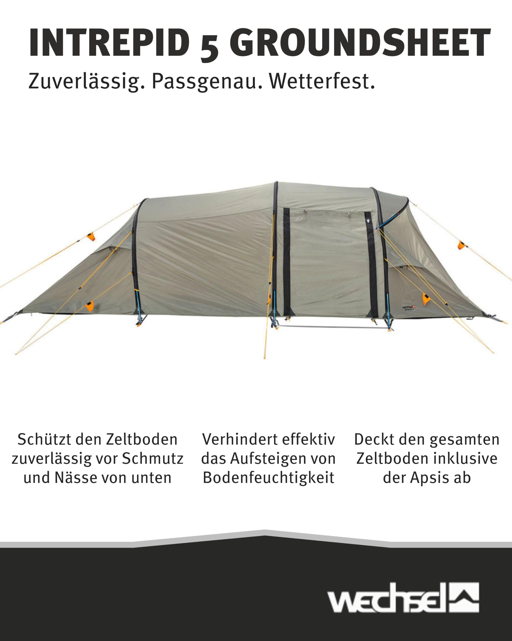 Wechsel Groundsheet Intrepid 5 I Schwarz I robuste Zelt-Unterlage Boden I Zeltplane wasserdicht mit 7000mm Wassersäule I Bodenplane aus 75D Polyester I Camping-Plane zum Schutz vor Nässe & Schmutz