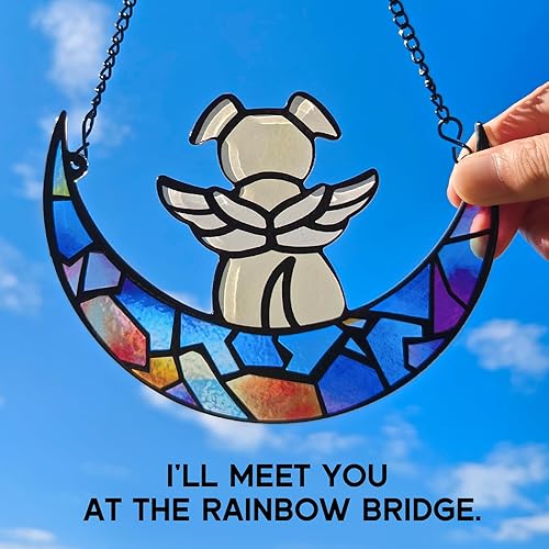 Miniatura 4 de Atrapasoles conmemorativo para perros de ángeles de vidrieras con tarjeta de condolencia, regalos conmemorativos para perros por pérdida de perro,