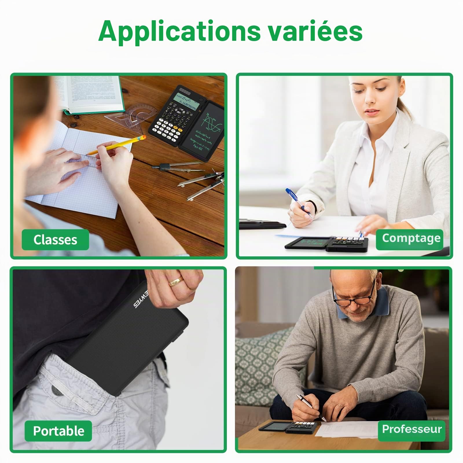 NEWYES 991ES Plus Calculatrice Scientifique d'ingénieur avec Tablette d'écriture, 417 Fonctions, avec Batterie Solaire, Calculatrice Professionnelle, Bloc-Notes, pour étudiants, Enseignants