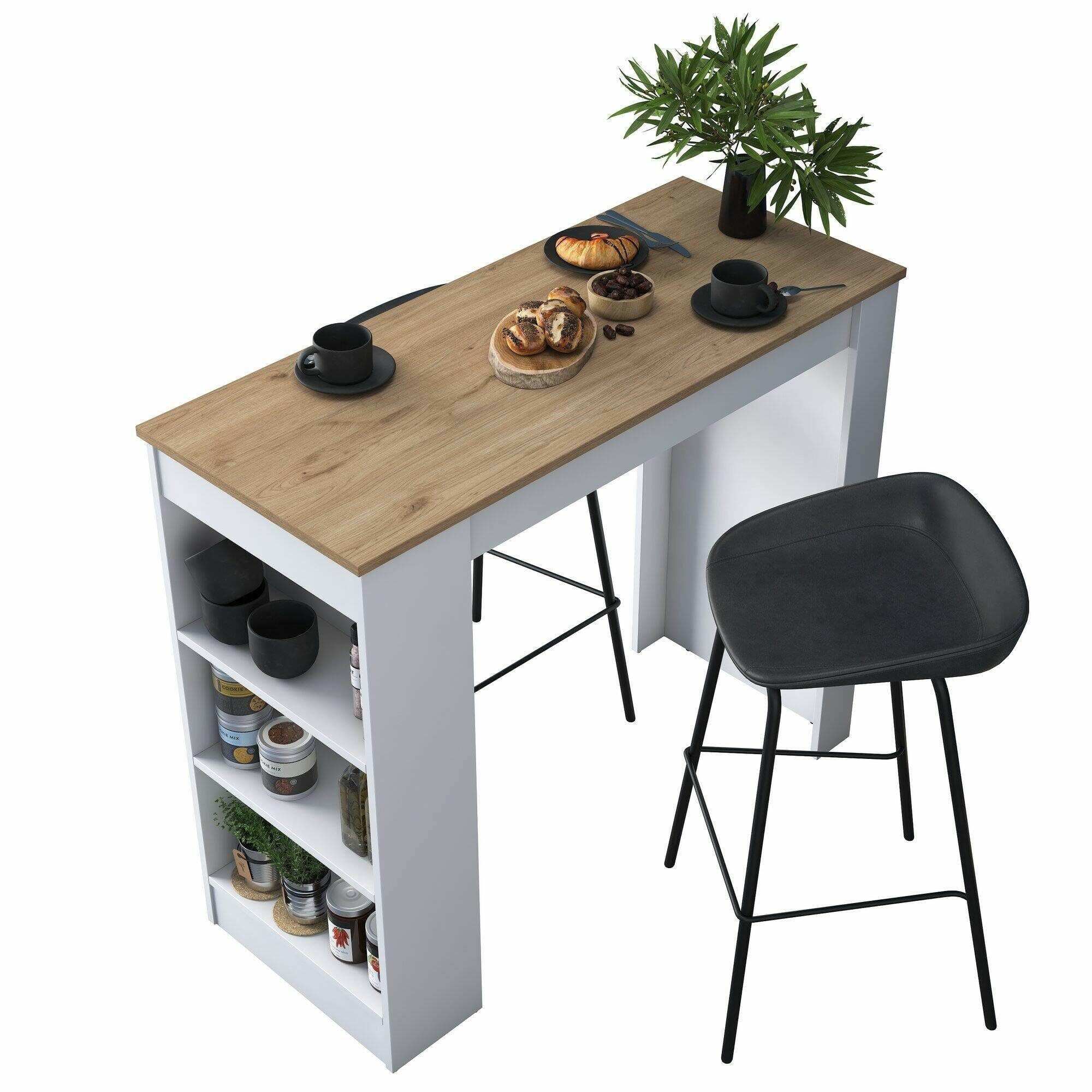 Dmora - Tavolo fisso Navi, Ripiano da cucina, Consolle per sala da pranzo, Ripiano rettangolare fisso, 120x50h100 cm, Noce e Bianco