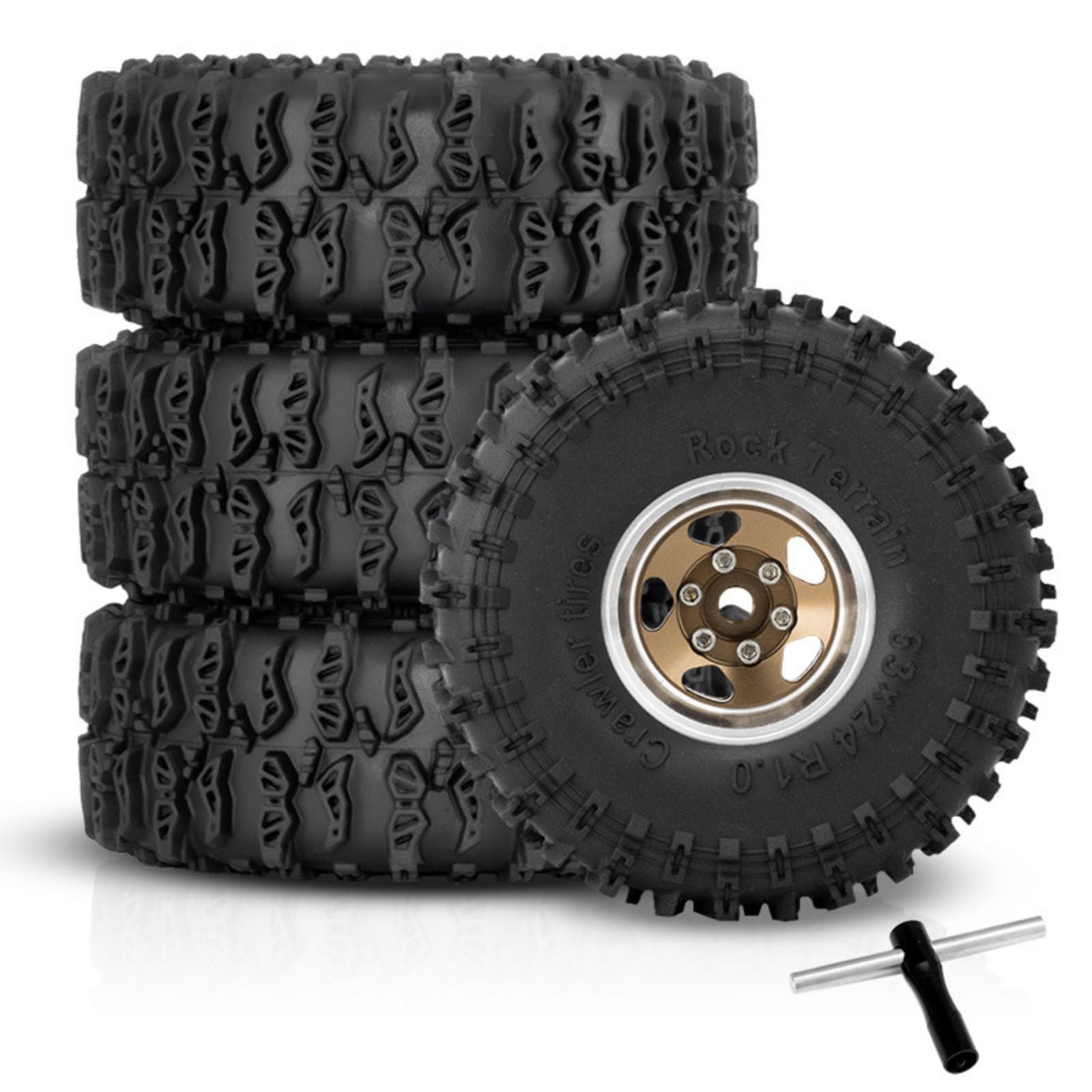 Qianly 4 Pezzi Set Cerchi Tire-Grip da 1.0 Pollice Alta Aderenza Ruote in Lega di Alluminio per Crawler 1/18 Leggeri Cerchi Tire Alluminio, Bronzo