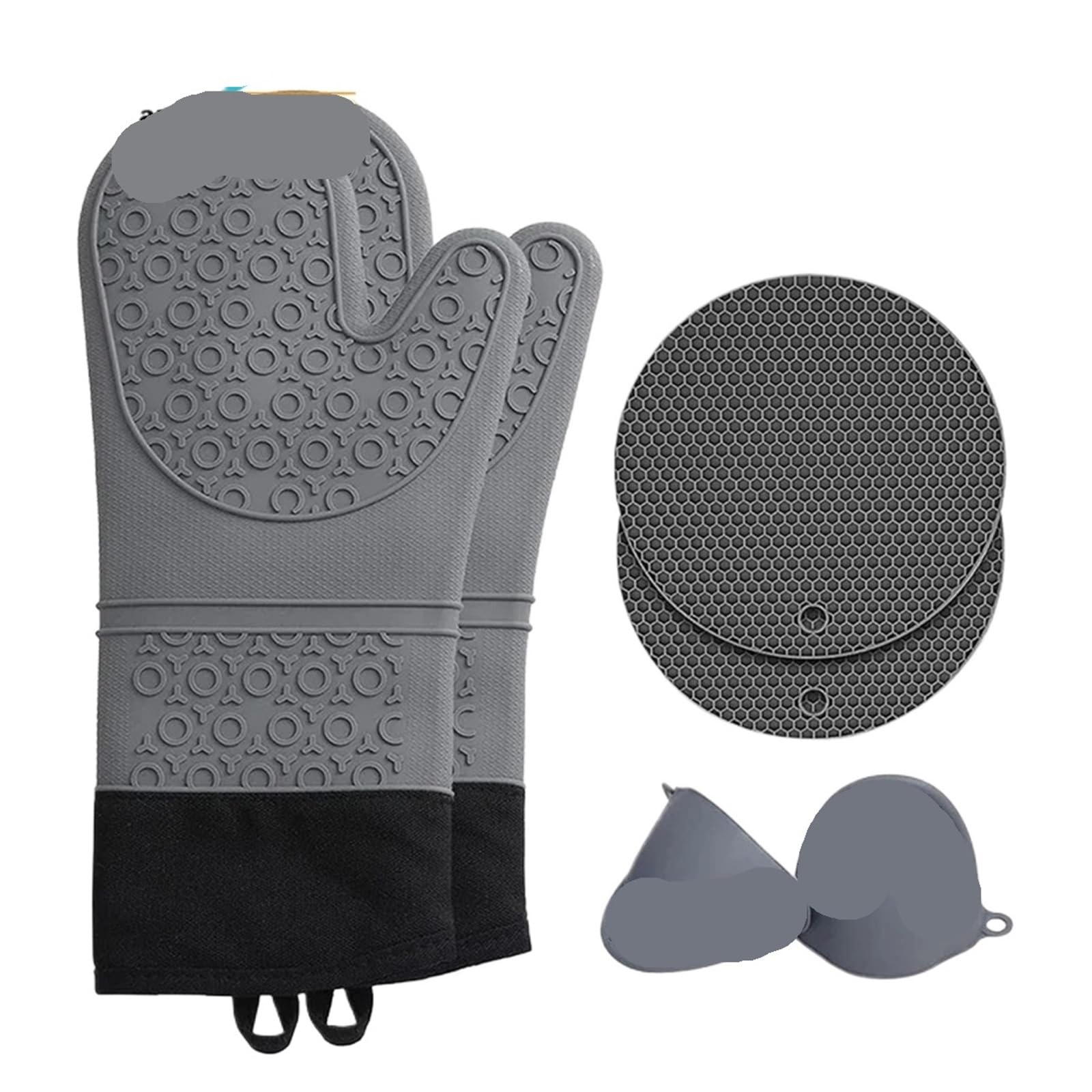 MRKU Backhandschuhe, Ofenhandschuhe, professionelle Silikon-Topflappen, 6-teiliges Set, hitzebeständig, lang, für Küche und Grill