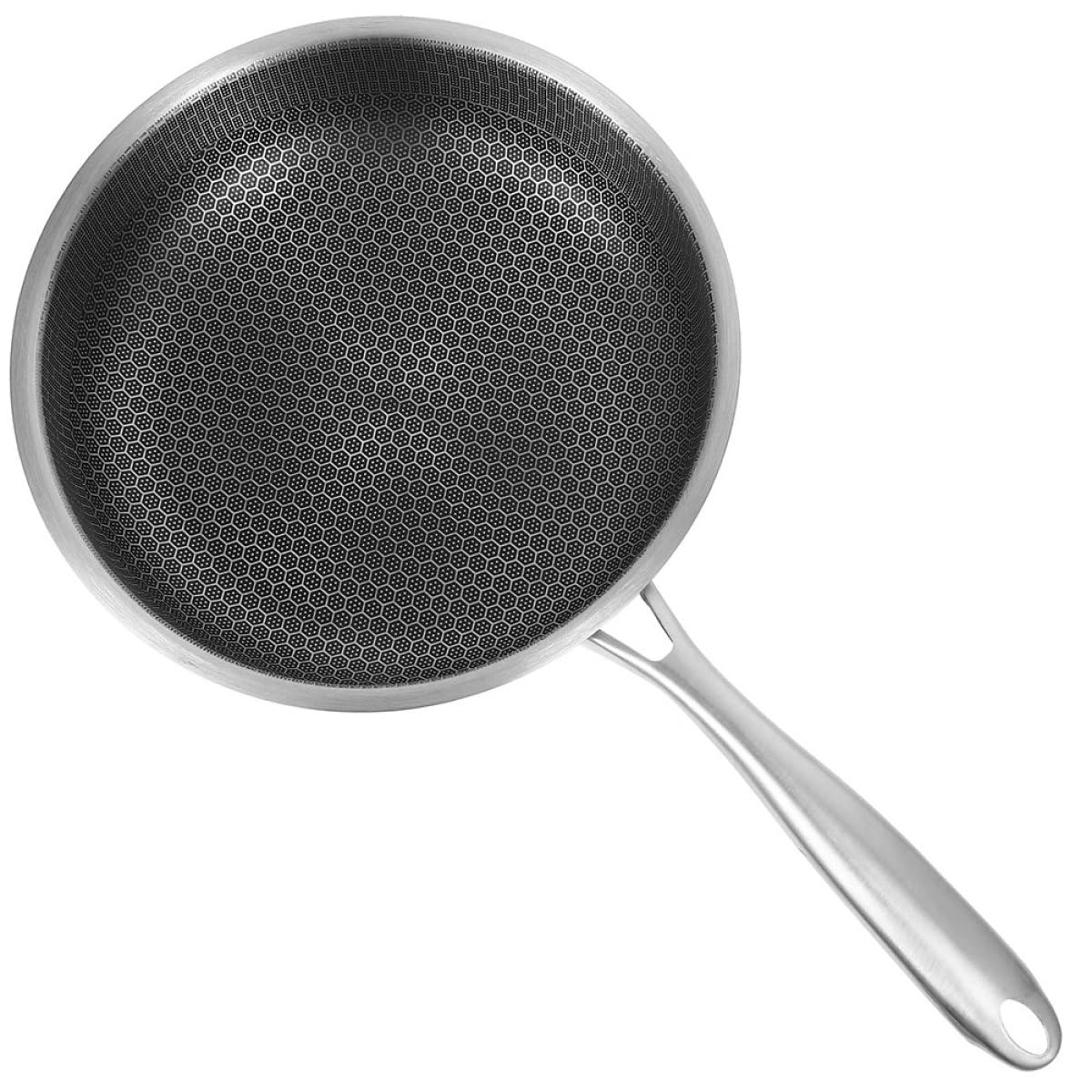 SHINEOFI Padella per Uova in Acciaio Inox 24 Cm con Manico, Padella per Bistecca con Fondo a Nido D’ape Antiaderente, Compatibile Tutti Piani Cottura Inclusa Induzione, Versatile