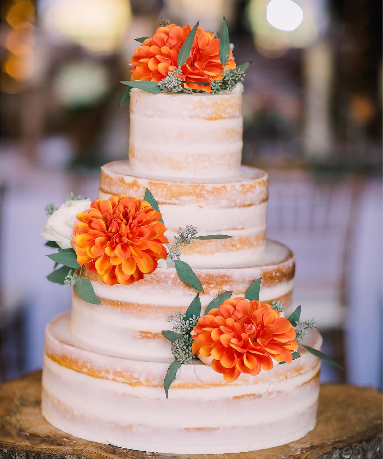 IPOPU 5 Pcs Orange Artificial Dahlia with Stem 27” Silk Dahlia Fake Flower Decor for Tall Vase Living Room Bathroom Wedding and Engagement Birthday Party Aisle Outdoor - Image 7