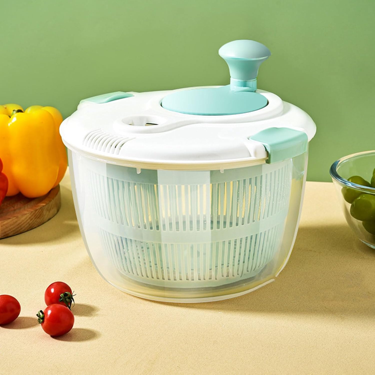 Salad Spinner PP 5L, Vegetable Dryer and Lettuce Spinner with Lid, Drain Bowl Colander for Fruit Washing, Multi Purpose Kitchen Tool for Home Use Blue