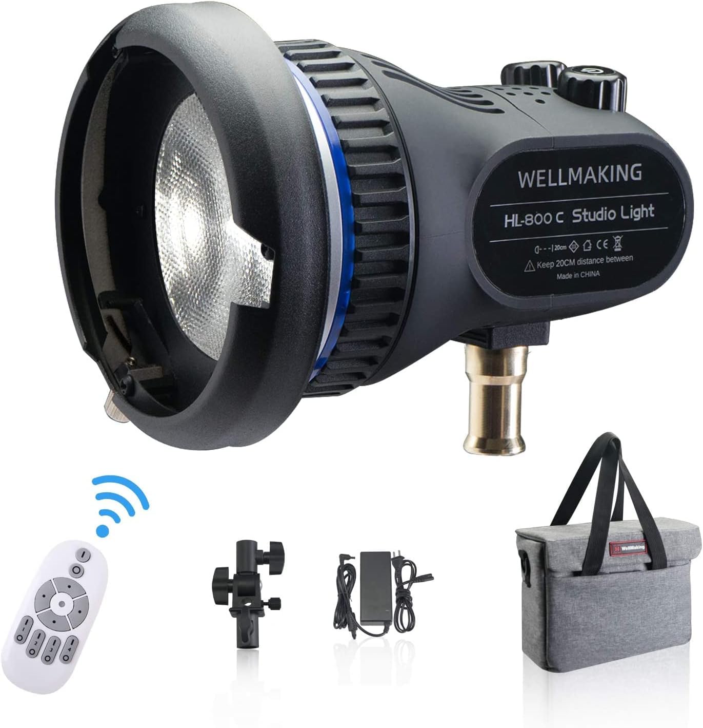 Wellmaking 80W Portable LED Light Continuous Light 5600K CRI 98 COB Spotlight Video Light Dimmable Lightweight Noiseless Fresnel Lens AC/DC Bowens Mount Wireless Remote Control Comes with Light Bag